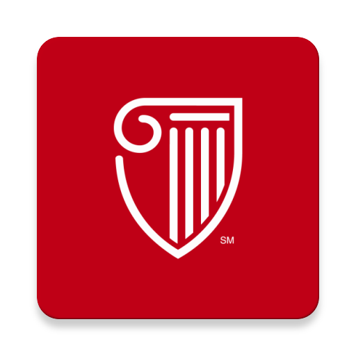 Logo featuring a stylized shield with a column inside, on a red background.
